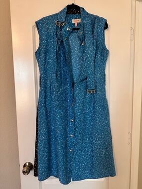 Coach Teal Sleeveless Belted Midi Dress